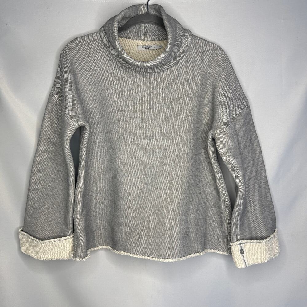 MM.LaFleur M Sweatshirt Knit Cowl Neck Pullover Top Gray White Raw Hem Cuffed
